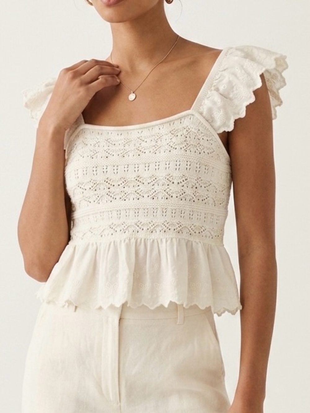 Altar'd State Cream Eyelet Ruffle Tank Top